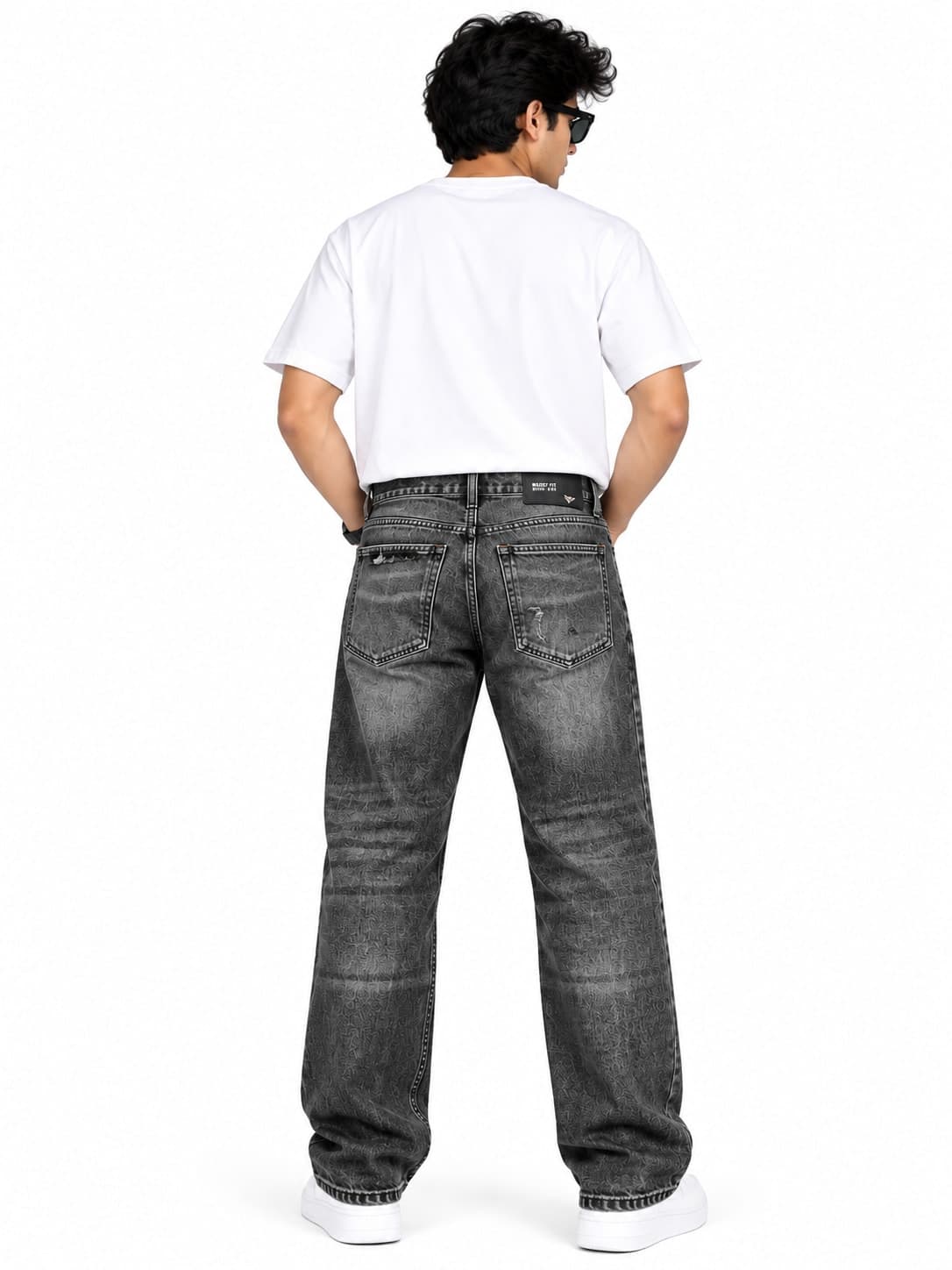 Men's Distressed Grey Vintage Wide-Leg Jeans - alternate view