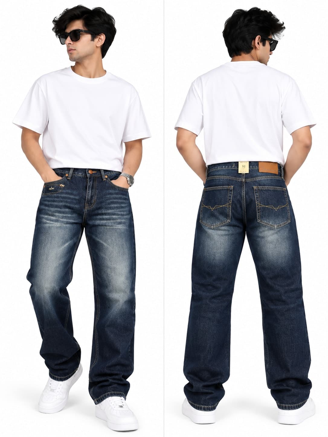 Men's Vintage Washed Wide-Leg Denim Jeans
