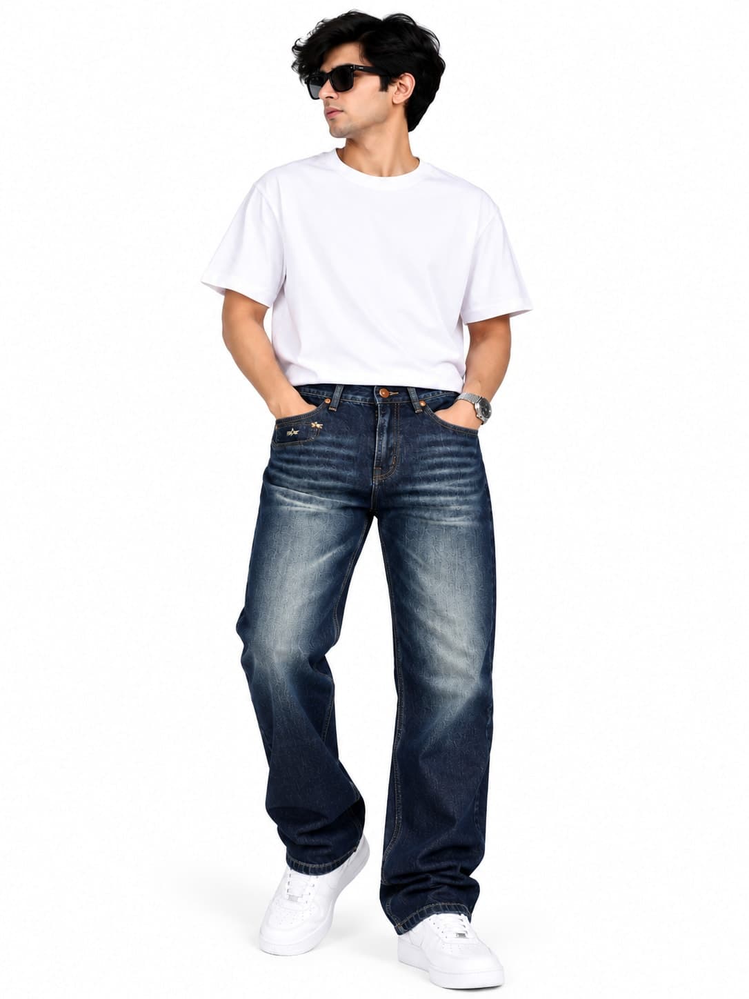 Men's Vintage Washed Wide-Leg Denim Jeans - alternate view