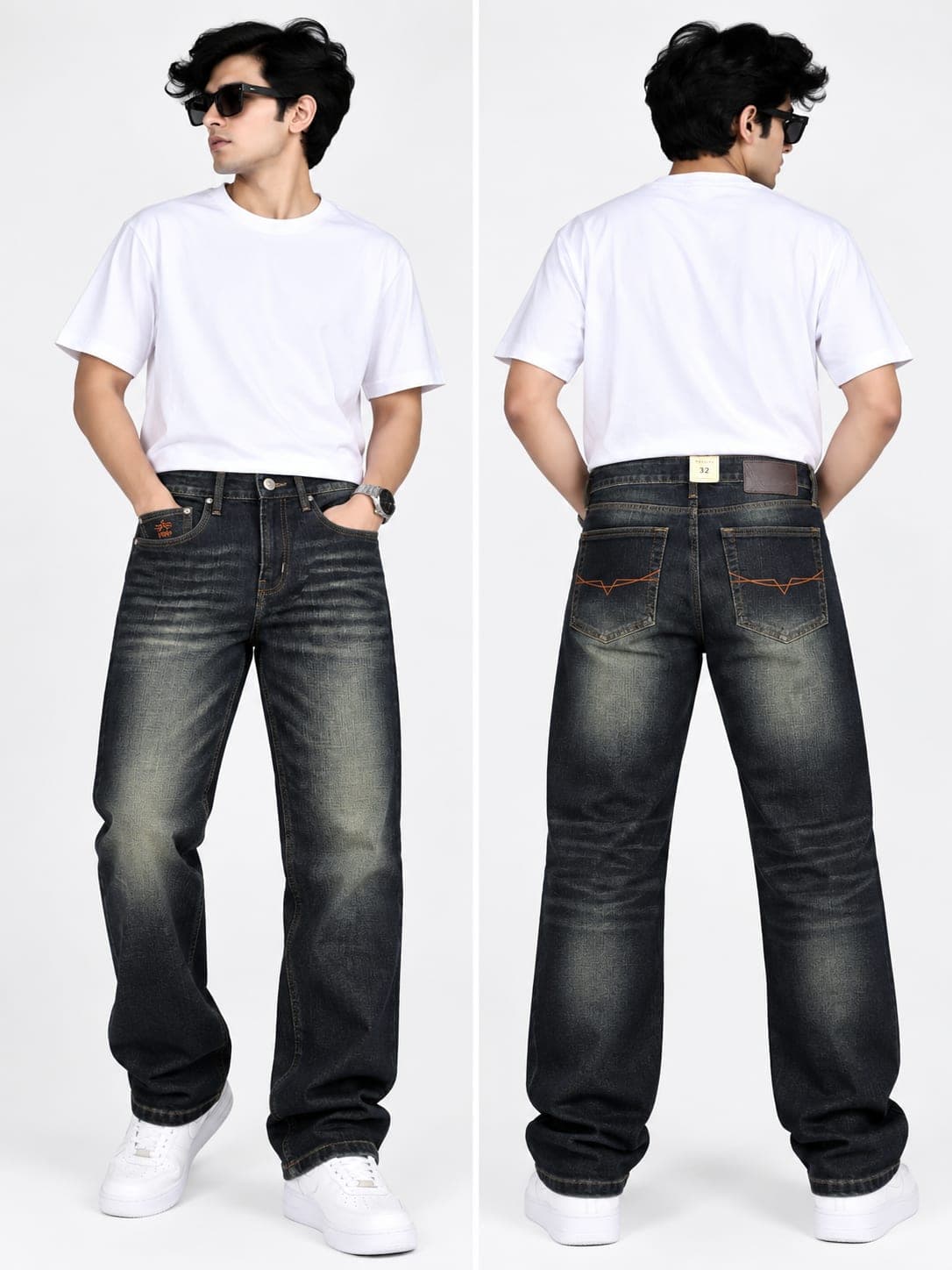Men's Dark Wash Vintage Straight Fit Jeans