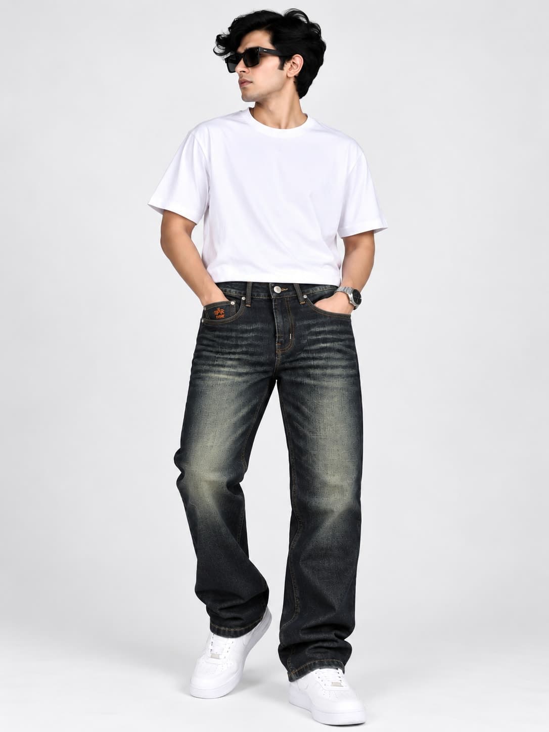 Men's Dark Wash Vintage Straight Fit Jeans - alternate view